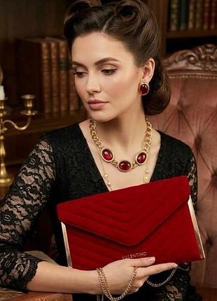Люксовий червоний оксамитовий клатч-конверт від valentino