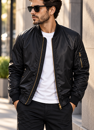 Бомбер zara basic. чёрная куртка-бомбер с глянцевым эффектом. размер l