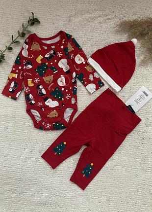 Новорічний комплект для малюка, боді + штанці + шапочка | h&m