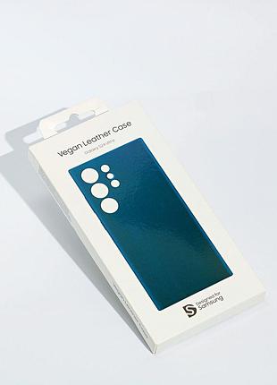 Шкіряний чохол vegan leather case для samsung galaxy s24 ultra (sm-s928), темно-синій з екошкіри з мікрофіброю