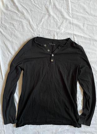 Чоловічий лонгслів pier one чорний з вирізом хенлі