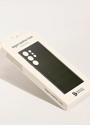Кожаный чехол vegan leather case для samsung galaxy s24 ultra (sm-s928), черный тонкая защитная накладка из экокожи с микрофиброй