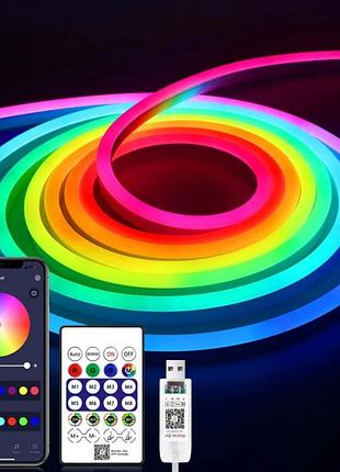 Гибкий rgb neon неон 10 м usb управление с телефона + пульт ду + клипсы крепления
