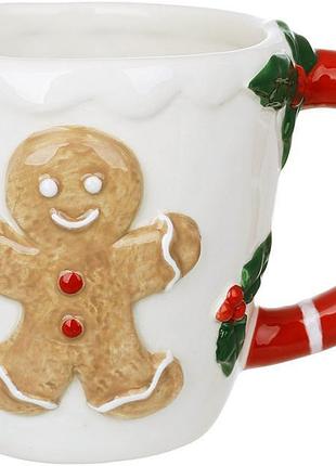 Керамічна чашка "пряниковий чоловічок" 350мл, біла з червоним
