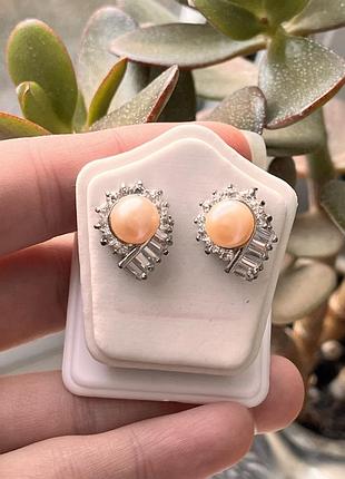 Красивые серьги с розовым жемчугом сережки