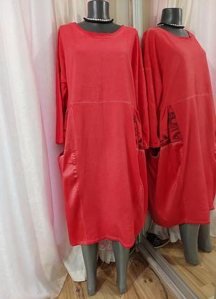 Котоново-віскозне з кишенями плаття 👗 великого розміру італія