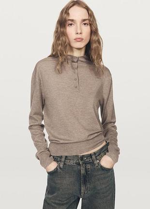 Шерстяной свитер поло овсяного цвета с пуговицами и высоким воротником massimo dutti 
✨✨✨✨✨✨✨✨✨✨