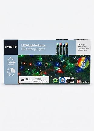 Led гірлянда 100 led 10 м, різнокольорове світло, 8 режимів, таймер 6 год, ip44, 220–240 в