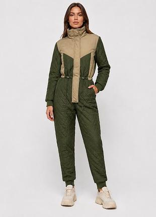 Женский теплый стеганый комбинезон only xs m зеленый с оливковым (12345718-33)
