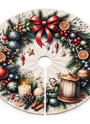 Килимок під ялинку 90 см christmas, велюрова декоративна спідниця з різдвяним малюнком