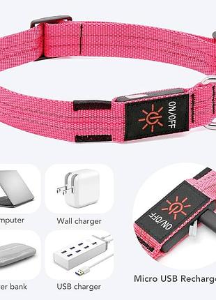 Светодиодный led ошейник для собак с usb зарядкой (розовый, размер m)