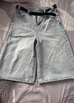 Джинсові шорти baggy l, блакитні + ремінь у подарунок