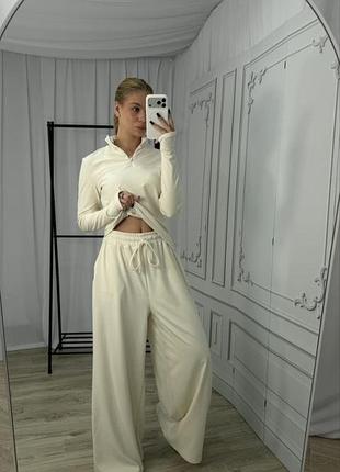 Костюм жіночий флісовий, графіт, молочний
