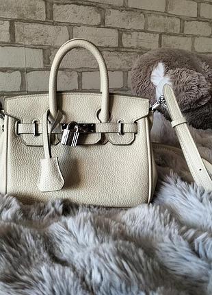 Жіноча сумка тоут молочного кольору, 20 см, стиль birkin