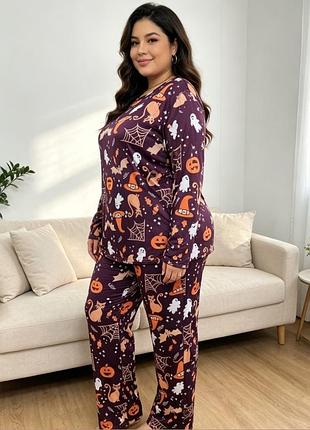 Женская пижама 1 xl с принтом - комплект с длинным рукавом для осени и зимы
