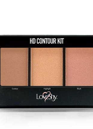 Палетка для обличчя loveshy hd contour kit light — контур, хайлайтер і рум’яна