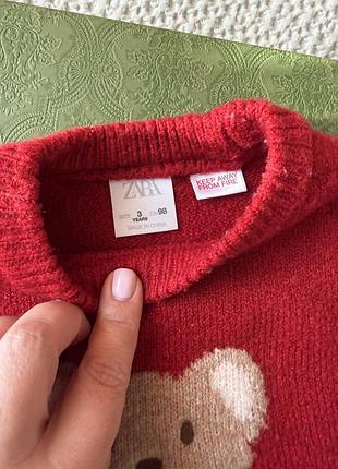 Светр для дівчинки zara червоний з ведмедиком