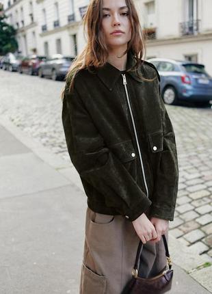 Новая кожаная куртка бомбер zara натуральная кожа замша
