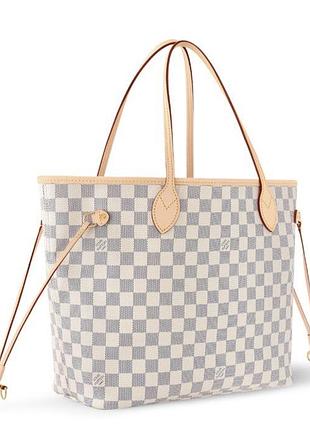 Сумка-шопер жіноча louis vuitton neverfull damier azur біла в клітинку, оригінал