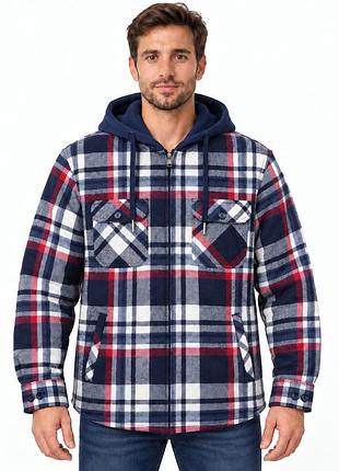 Чоловіча сорочка-куртка gold golf man на хутрі, блискавка xl-5xl,4xl, синій з червоним