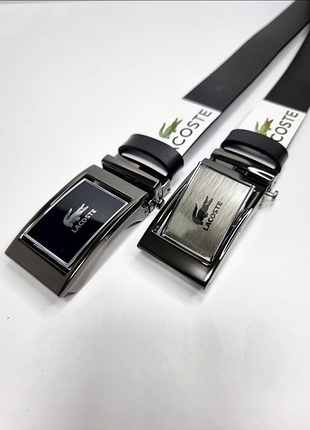 Шкіряний ремінь lacoste с двосторонньою пряжкою автомат, ремінь лакост 3,5 см, ремінь чоловічий, ремінь з двухсторонньою пряжкою