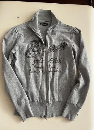 Худі, сіра жіноча спортивна кофтна блискавці  guess jeans