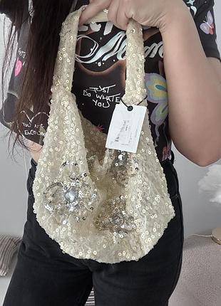 Сумка з паєтами бежева ніжна pull&bear
