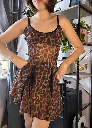 Комплект для латини (боді та спідниця) dw.dancewear «темний леопард», розмір s