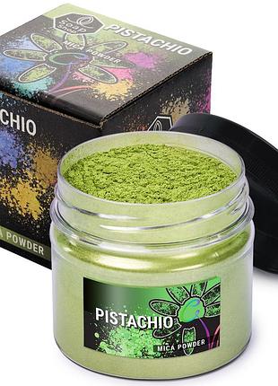 Слюдяний пігментний порошок pistachio (фісташка) для смоли мила макіяжу манікюру soap shop банка 57 грам