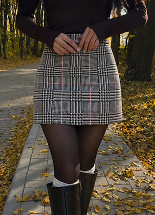Юбка в клетку mini ⚡ еластична тканина s-m 💖 yes no by mango 🏷️ прямая короткая юбка🤍 красивая женская юбка