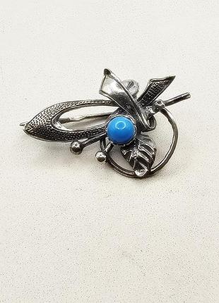 Брошка серебряная с бирюзой 2,89 г