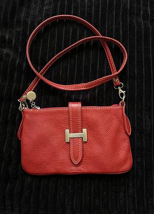 Шкіряна червона сумка-клатч hermes
