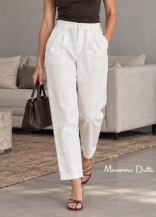Оригинальные белые льняные брюки с карманами massimo dutti 38 s-m