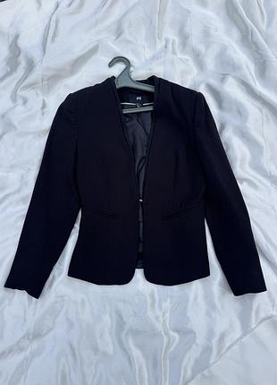 Чорний класичний жакет h&m без коміра / елегантний піджак (s / eur 36)