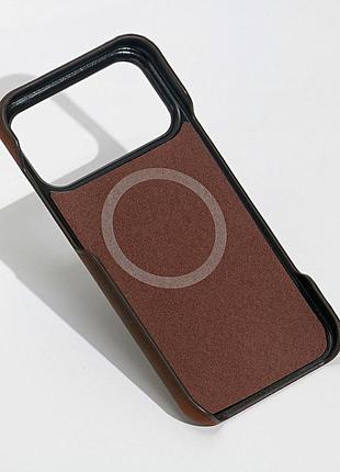 Шкіряний чохол leather case з magsafe для iphone 17 pro max, коричневий