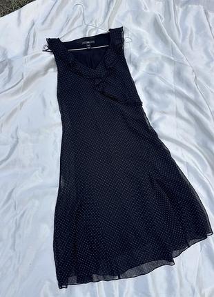 Легка чорна сукня у дрібний горошок h&m з воланом (s / eur 36)