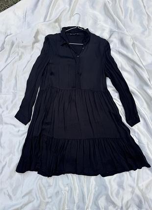 Легка чорна сукня-сорочка zara з віскози / ярусна сукня оверсайз (s / m)