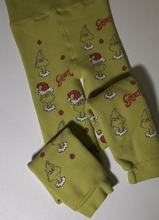 Піжамні лосини жіночі the grinch новорічні з хутром салатові хс/с