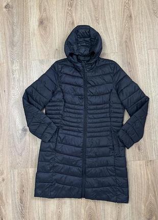 Жіноча куртка демісезон l xl чорна з капюшоном,подовжена
