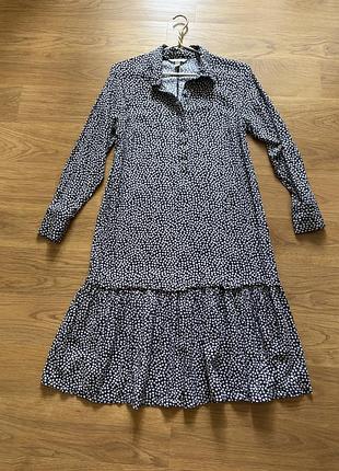 Сукня-сорочка міді h&m з оборкою, чорна в дрібну квіточку, s