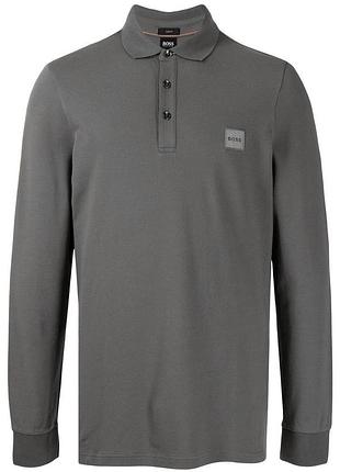 Стильний лонгслів-поло hugo boss slim-fit оригінал l сірий