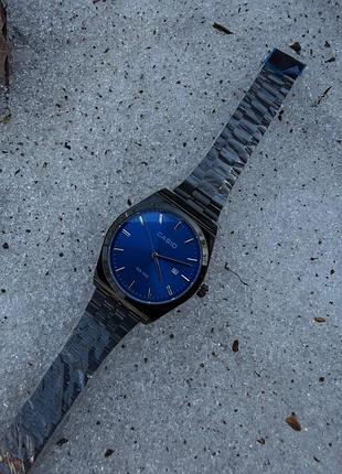 Годинник casio чоловічий кварцовий зі сталевим корпусом та мінеральним склом, чорно-синій
