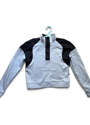 Укороченный свитшот the north face женский на замке серый худи кроп флиска