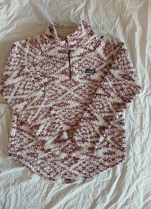 Женский флисовый пуловер cuddly sherpa 1/4 zip (в стиле patagonia) - бордово-белый орнамент