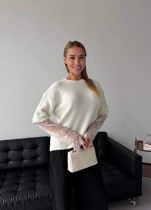 Светр з  мереживними рукавами 5