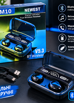 Навушники newest m10 tws bluetooth v5.3