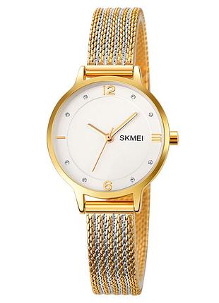 Жіночий годинник skmei 1874gd gold у класичному стилі з металевим браслетом та мінеральним склом