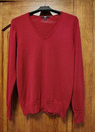 Бордовый/ягодный женский джемпер uniqlo (размер l) 100% шерсть мериноса (с нюансом)