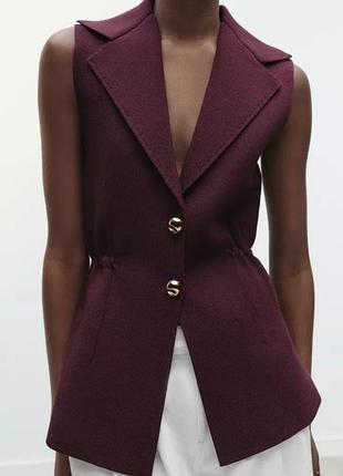 Новый трикотажный жилет zara с бирками (бордовый / марсала), размер s