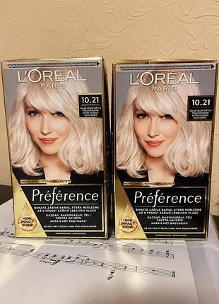 Крем-фарба для волосся l'oreal paris preference 10.21 стокгольм. світло-русявий перламутровий